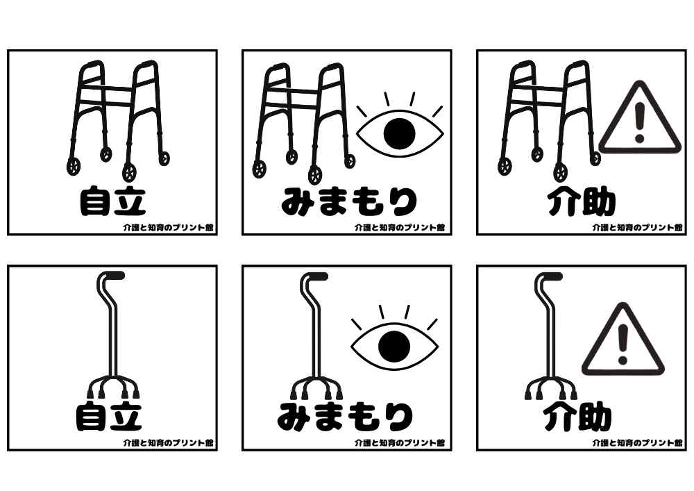 ベッドサイドの歩行器・介助量別無料ピクトグラム