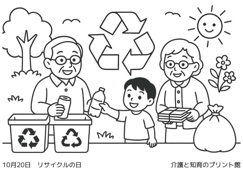 0月20日 リサイクルの日にちなんだ無料塗り絵 ゴミの分別とリサイクルマーク