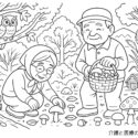【10月の塗り絵】秋の味覚を楽しむキノコ狩り