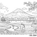 富士山と芝桜を感じる春の塗り絵｜富士山と花畑を楽しむ高齢者向け無料塗り絵