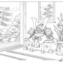 子どもの日の和室と兜飾りの塗り絵｜高齢者向け無料塗り絵【端午の節句・昭和レトロ】