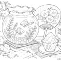 金魚鉢と夏の小物の塗り絵|高齢者向け無料プリント