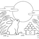 うさぎとお月見の高齢者向け無料塗り絵