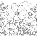 秋の花「コスモス」を楽しむ簡単な塗り絵