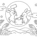 月でうさぎが餅つき!十五夜の簡単な塗り絵